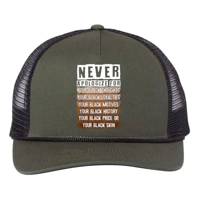 Never Apologize Black History Month BLM Melanin Pride Afro Retro Rope Trucker Hat Cap