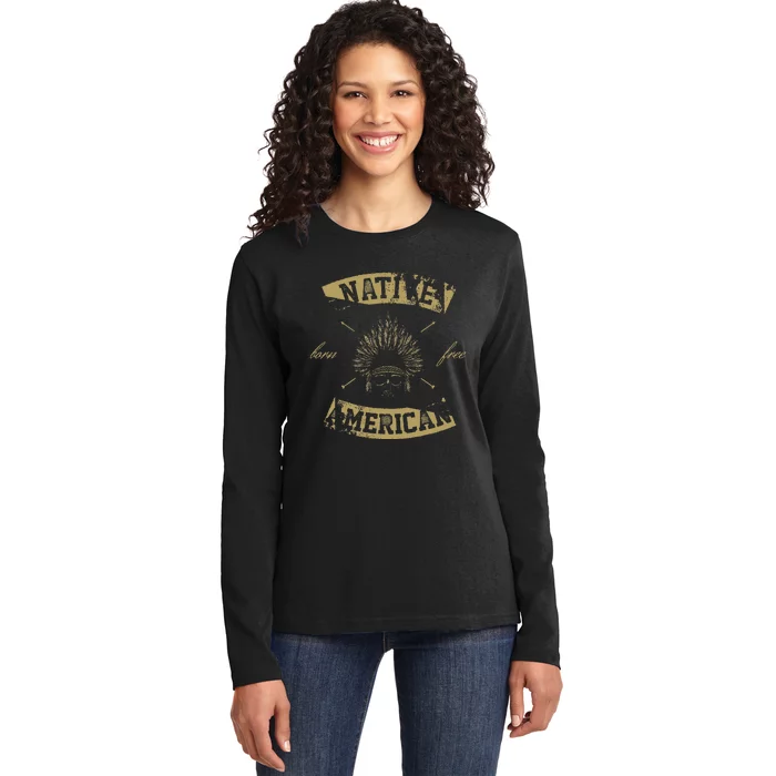 Native American Born Free Ladies Long Sleeve Shirt