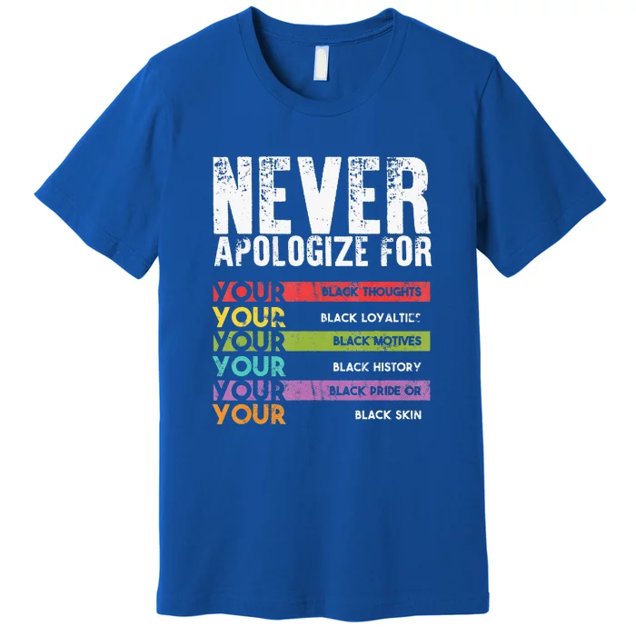 Never Apologize Black History Month BLM Melanin Pride Premium T-Shirt