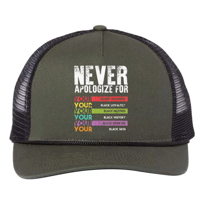 Never Apologize Black History Month BLM Melanin Pride Retro Rope Trucker Hat Cap