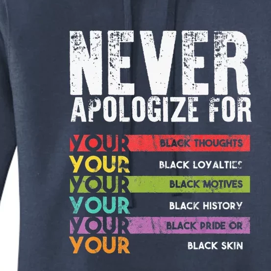 Never Apologize Black History Month BLM Melanin Pride Women's Pullover Hoodie