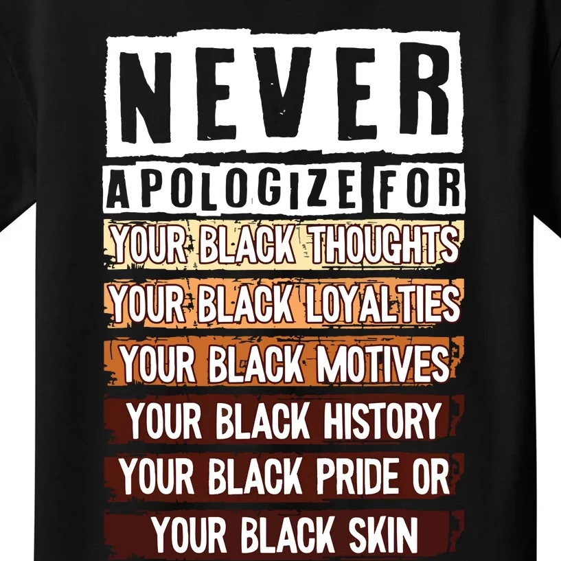 Never Apologize Black History Month Blm Melanin Pride Afro Kids T-Shirt