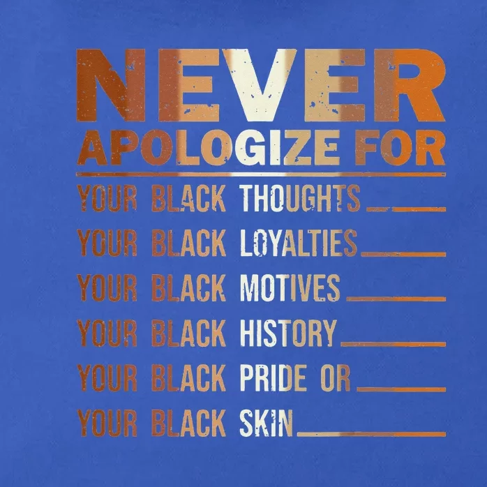 Never Apologize Black History Month BLM Melanin Pride Zip Tote Bag