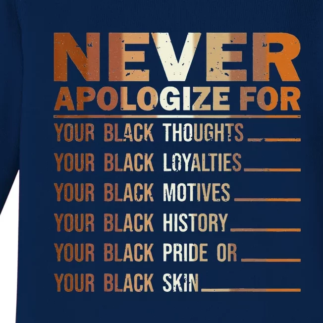 Never Apologize Black History Month BLM Melanin Pride Baby Long Sleeve Bodysuit