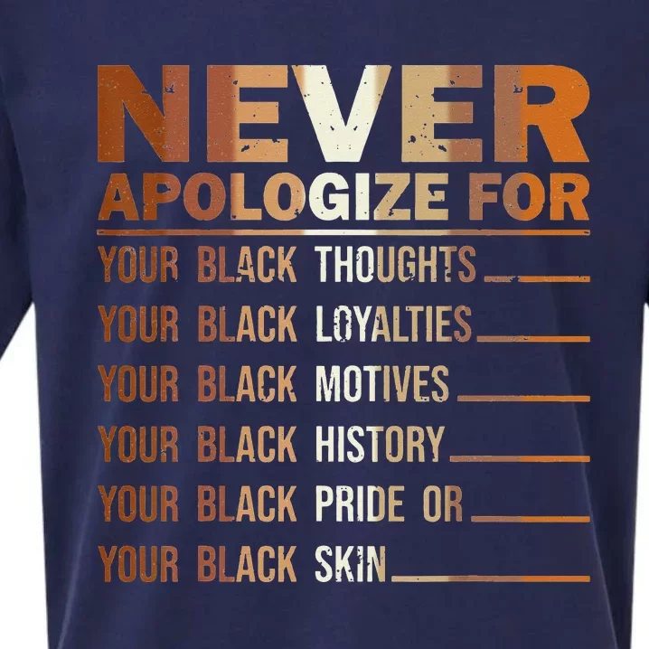 Never Apologize Black History Month BLM Melanin Pride Sueded Cloud Jersey T-Shirt