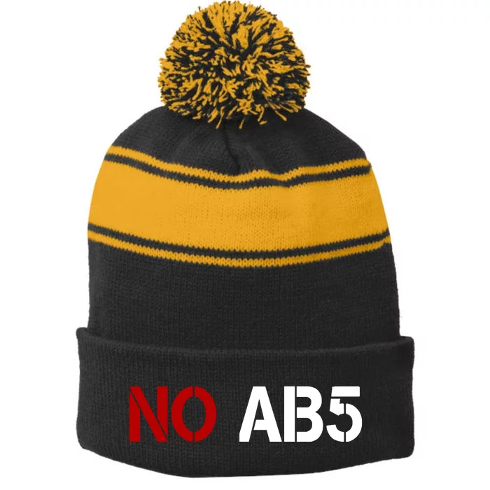 No AB5 California Truckers Protest Stripe Pom Pom Beanie