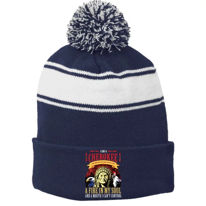 Native American Cherokee Indigenous Peoples Day Stripe Pom Pom Beanie