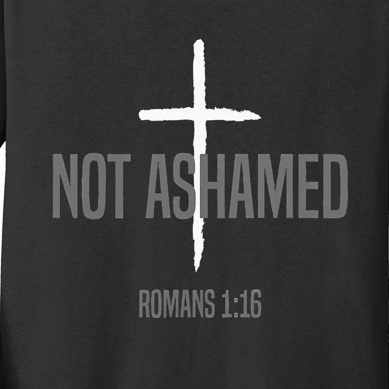 Not Ashamed Cross Inspirational Christian Religious Bible Kids Long Sleeve Shirt