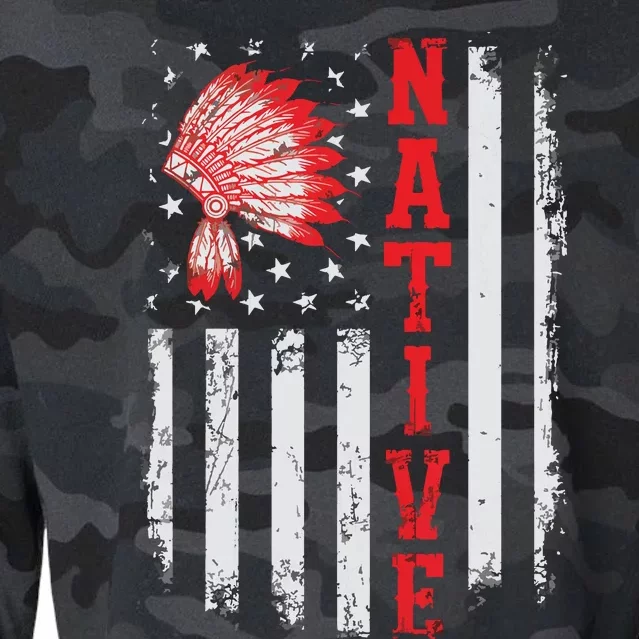 Native American Day USA Flag Cherokee Indigenous People Cropped Pullover Crew