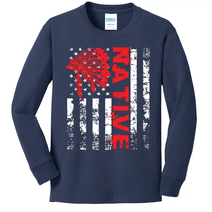 Native American Day Vintage Flag USA Kids Long Sleeve Shirt