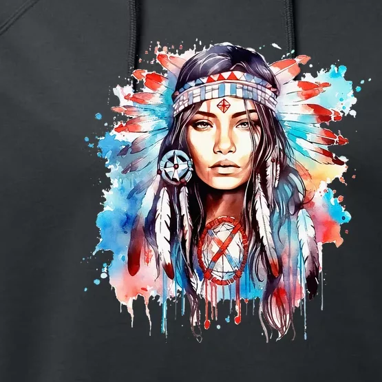 Native American Day Indigenous Girl With Feathers Performance Fleece Hoodie