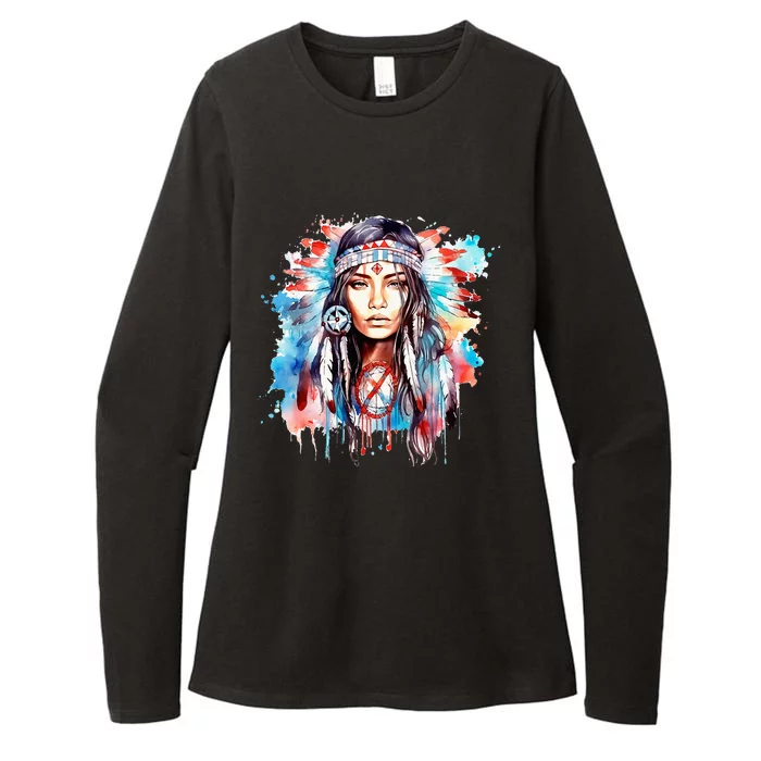 Native American Day Indigenous Girl With Feathers Womens CVC Long Sleeve Shirt