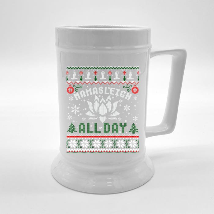 Namasleigh All Day Muscle Namaste Yoga Christmas Ugly Gift Front & Back Beer Stein