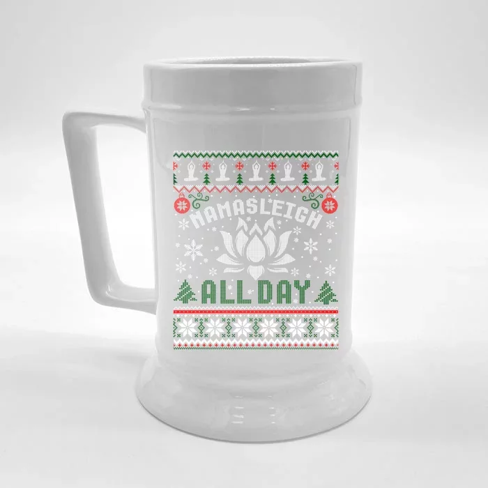 Namasleigh All Day Muscle Namaste Yoga Christmas Ugly Gift Front & Back Beer Stein