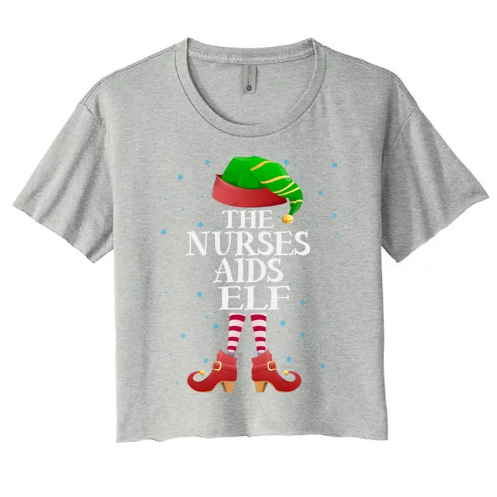 Nurses Aids Elf Funny Matching Pajama Group Christmas Gift Women's Crop Top Tee