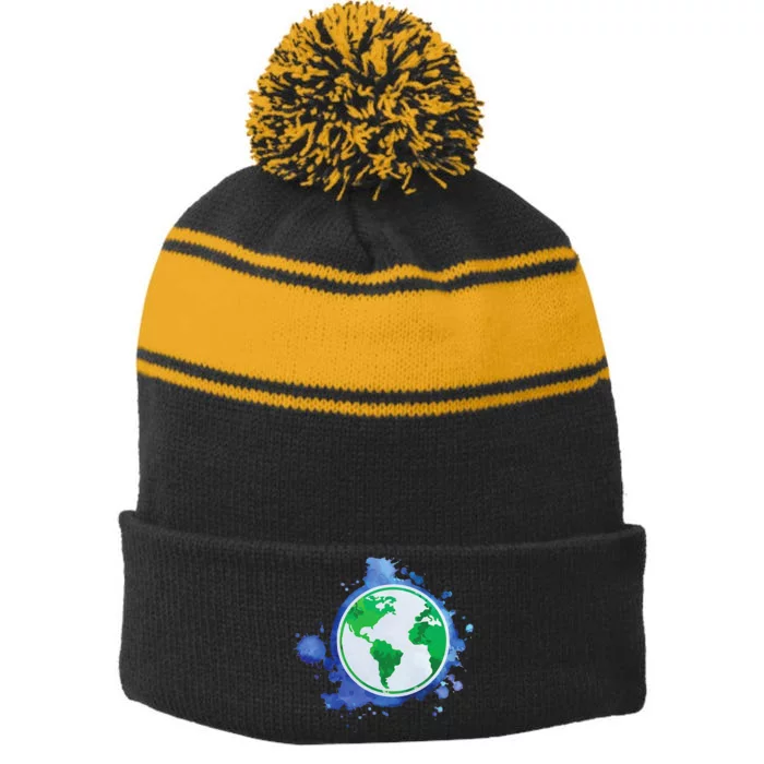 Nature Art EarthDay Globe Environmentalist Sustainability Stripe Pom Pom Beanie