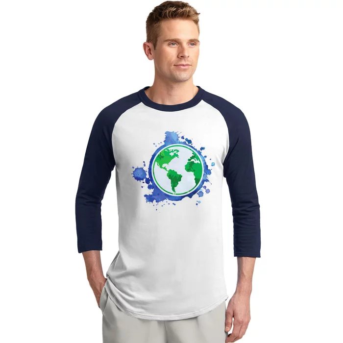 Nature Art EarthDay Globe Environmentalist Sustainability Baseball Sleeve Shirt