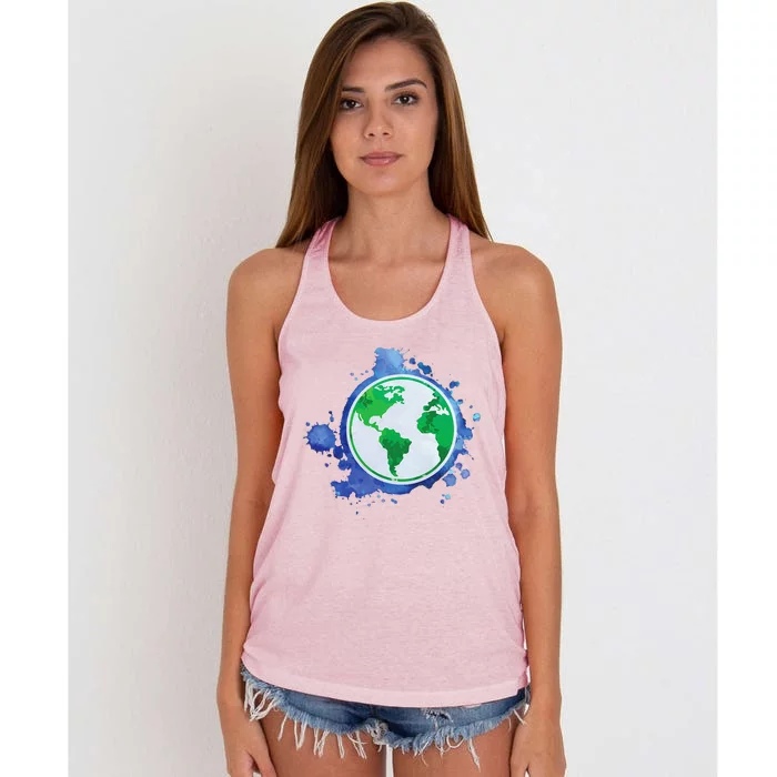 Nature Art EarthDay Globe Environmentalist Sustainability Women's Knotted Racerback Tank