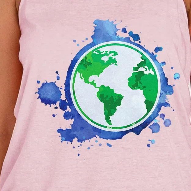 Nature Art EarthDay Globe Environmentalist Sustainability Women's Knotted Racerback Tank