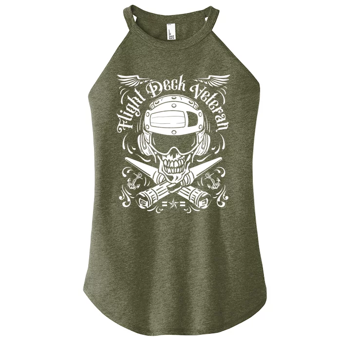 Naval Aviation Flight Deck Veteran Skull Vintage Distressed Women’s Perfect Tri Rocker Tank