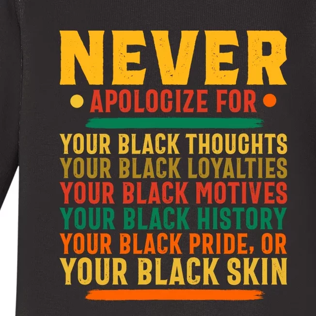 Never Apologize For Your Blackness Baby Long Sleeve Bodysuit