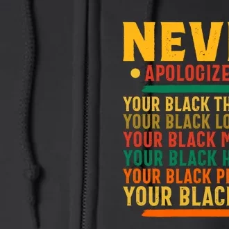 Never Apologize For Your Blackness Full Zip Hoodie