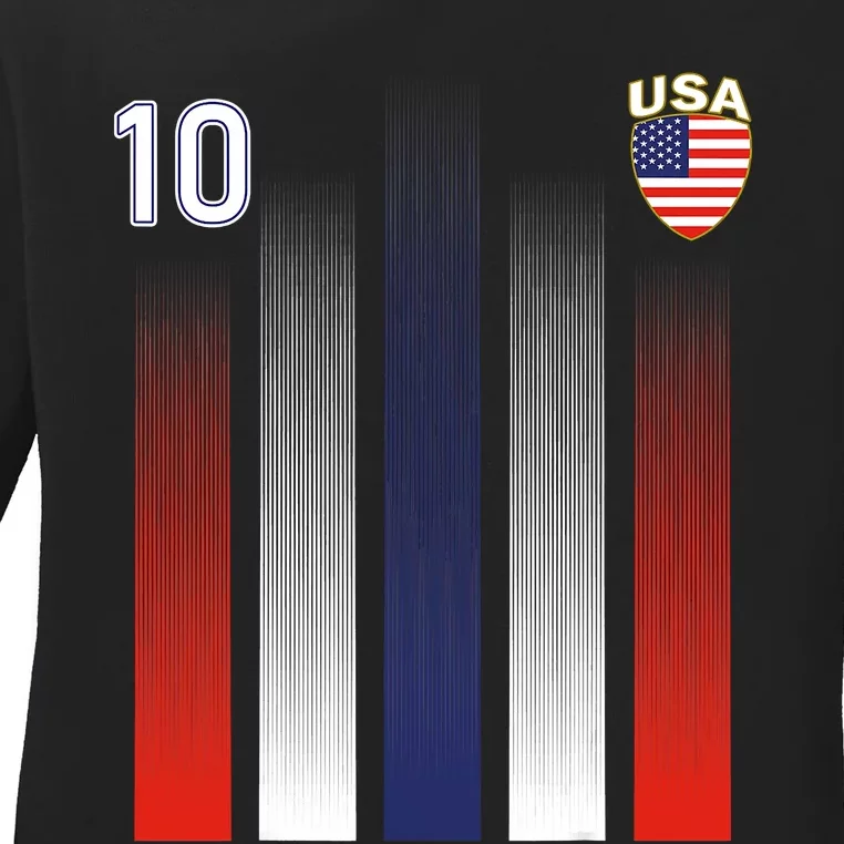 National America Flag American Soccer USA Jersey Fan 10 Ladies Long Sleeve Shirt