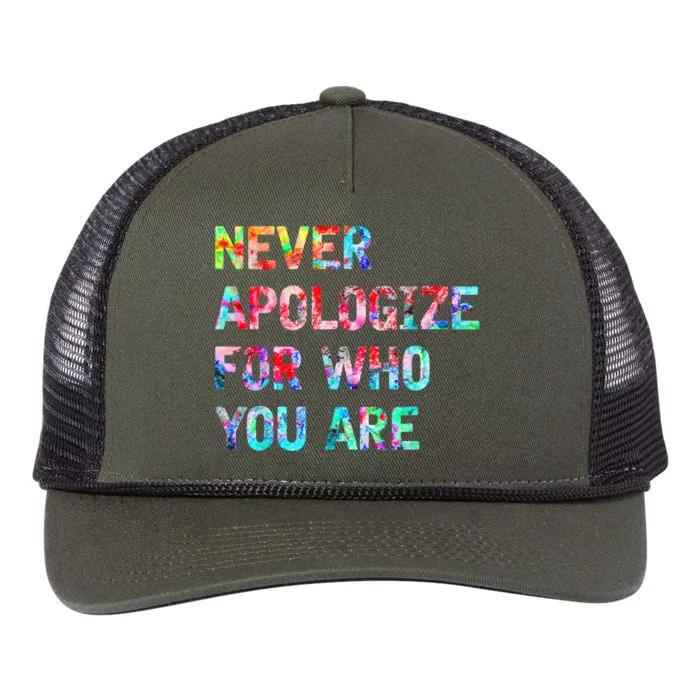 Never Apologize For Who You Are Retro Rope Trucker Hat Cap