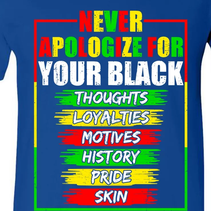 Never Apologize For Your Blackness Black History Juneteenth Gift V-Neck T-Shirt