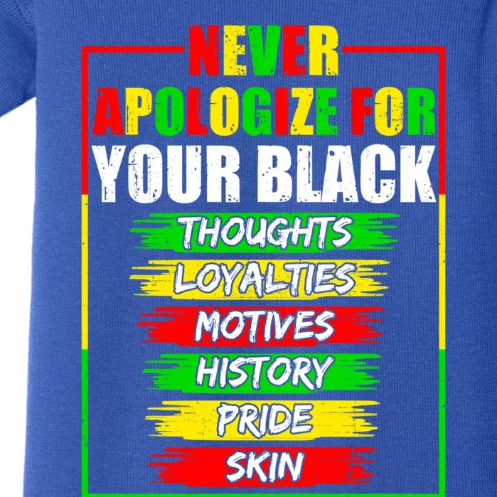 Never Apologize For Your Blackness Black History Juneteenth Gift Baby Bodysuit