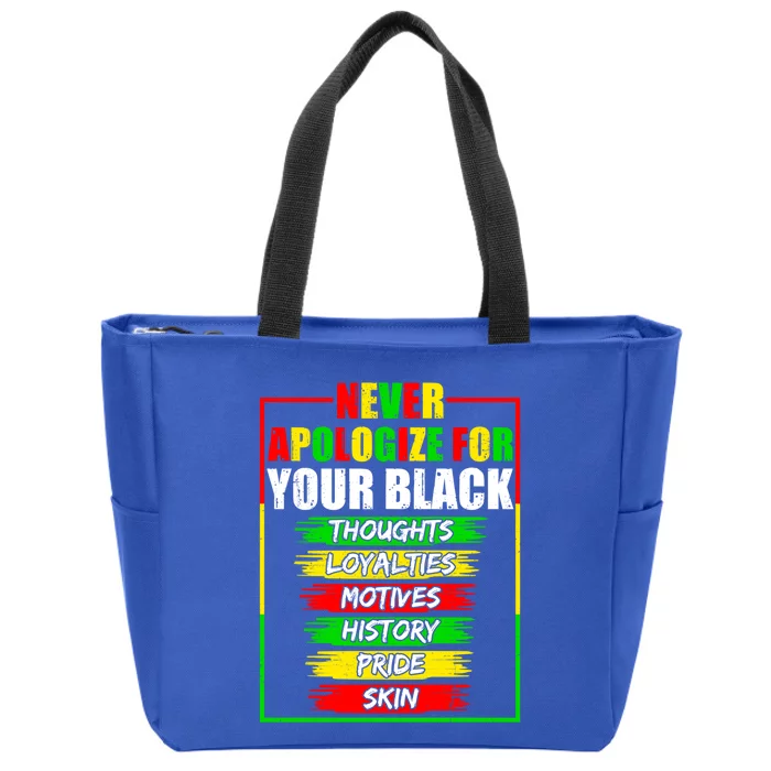 Never Apologize For Your Blackness Black History Juneteenth Gift Zip Tote Bag