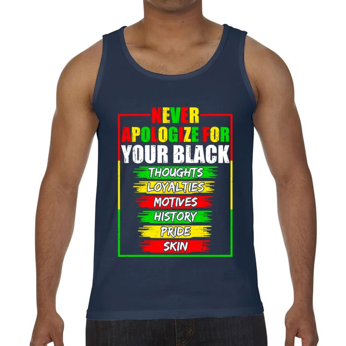 Never Apologize For Your Blackness Black History Juneteenth Gift Comfort Colors® Tank Top