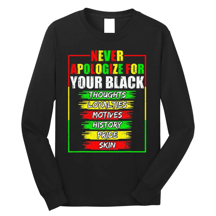 Never Apologize For Your Blackness Black History Juneteenth Long Sleeve Shirt