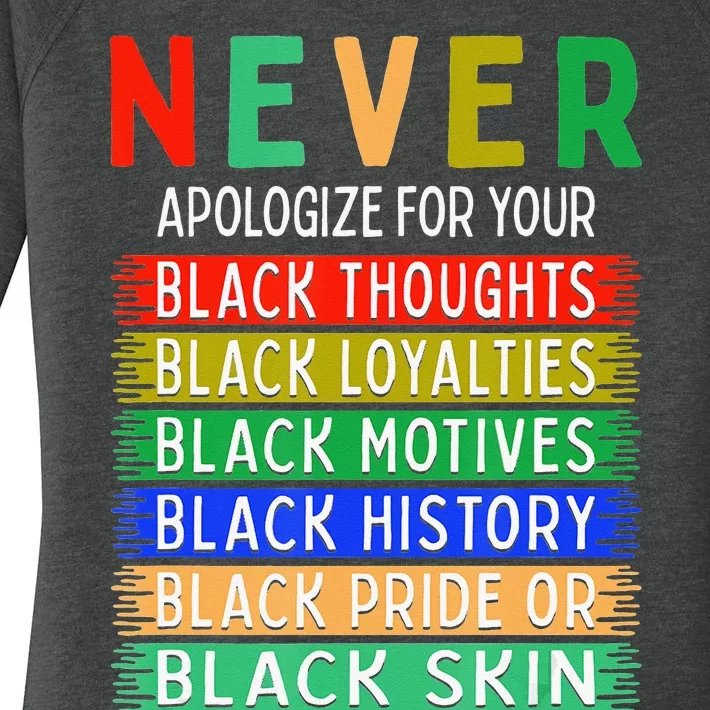 Never Apologize For Your Blackness - Black History Month Women's Perfect Tri Tunic Long Sleeve Shirt