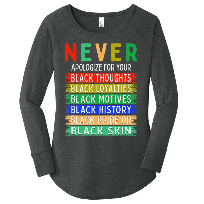 Never Apologize For Your Blackness - Black History Month Women's Perfect Tri Tunic Long Sleeve Shirt