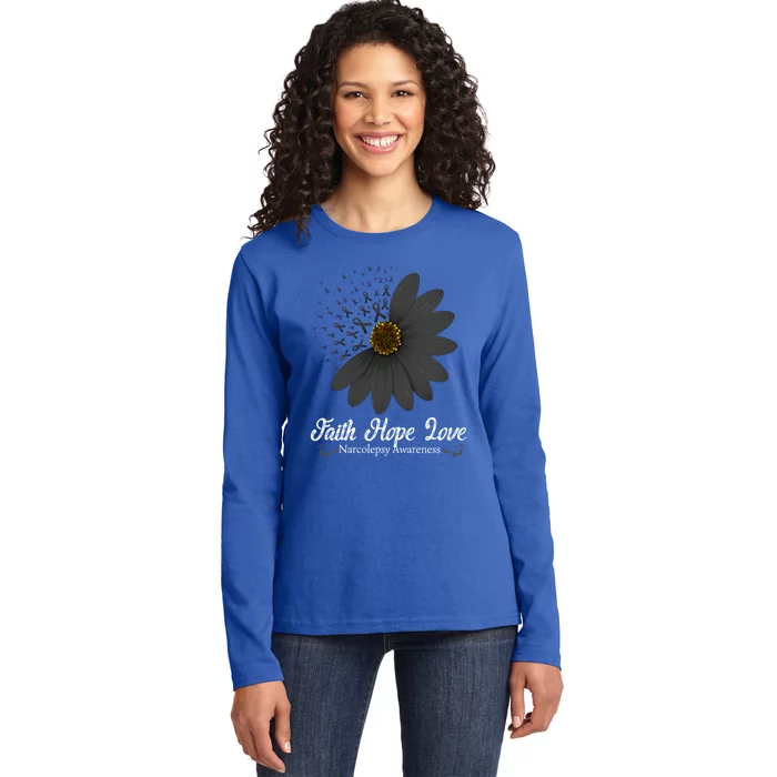 Narcolepsy Awareness Faith Hope Love Black Ribbon Support Gift Ladies Long Sleeve Shirt