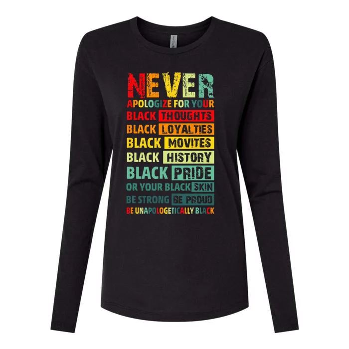 Never Apologize For Your Blackness Black History Juneteenth Womens Cotton Relaxed Long Sleeve T-Shirt