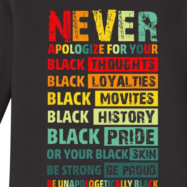 Never Apologize For Your Blackness Black History Juneteenth Baby Long Sleeve Bodysuit