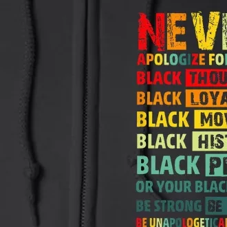 Never Apologize For Your Blackness Black History Juneteenth Full Zip Hoodie