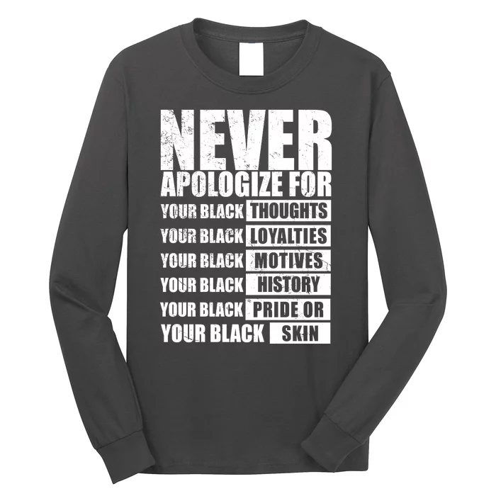 Never Apologize For Your Black Thoughts Black History Month Long Sleeve Shirt