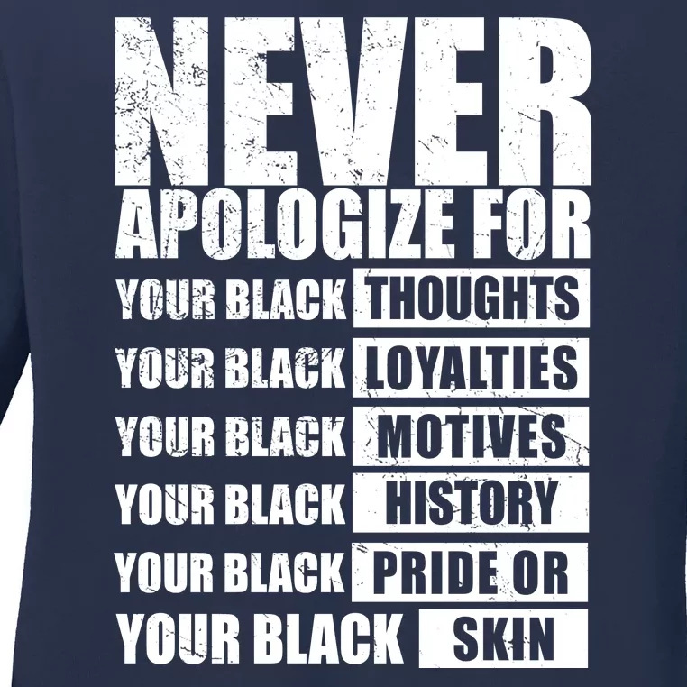 Never Apologize For Your Black Thoughts Black History Month Ladies Long Sleeve Shirt