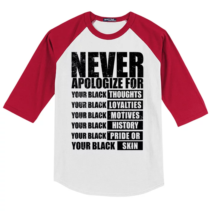 Never Apologize For Your Black Thoughts Black History Month Kids Colorblock Raglan Jersey