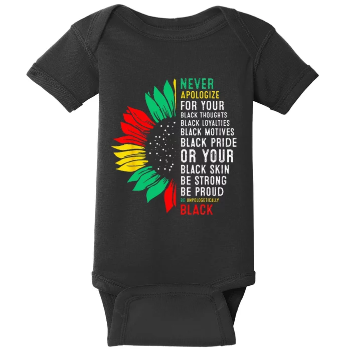 Never Apologize For Your Blackness Black History Juneteenth Baby Bodysuit