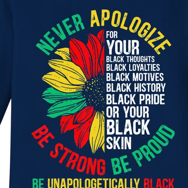 Never Apologize For Your Blackness Black History Juneteenth Baby Long Sleeve Bodysuit