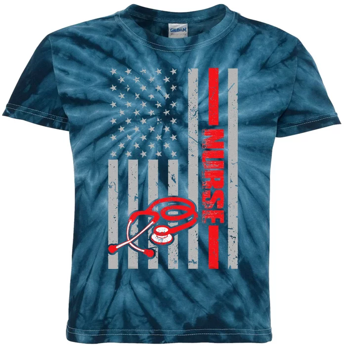 Nurse American Flag Nurses Stethoscope Nurse Day Kids Tie-Dye T-Shirt