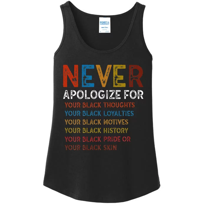 Never Apologize For Your Blackness Black History Ladies Essential Tank