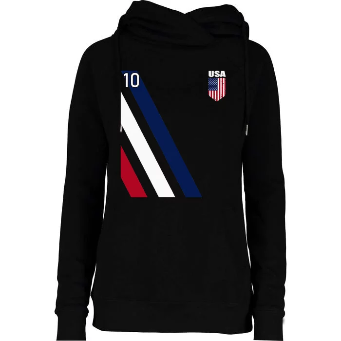 National American Flag Soccer USA Jersey Fan 10 Football USA Womens Funnel Neck Pullover Hood