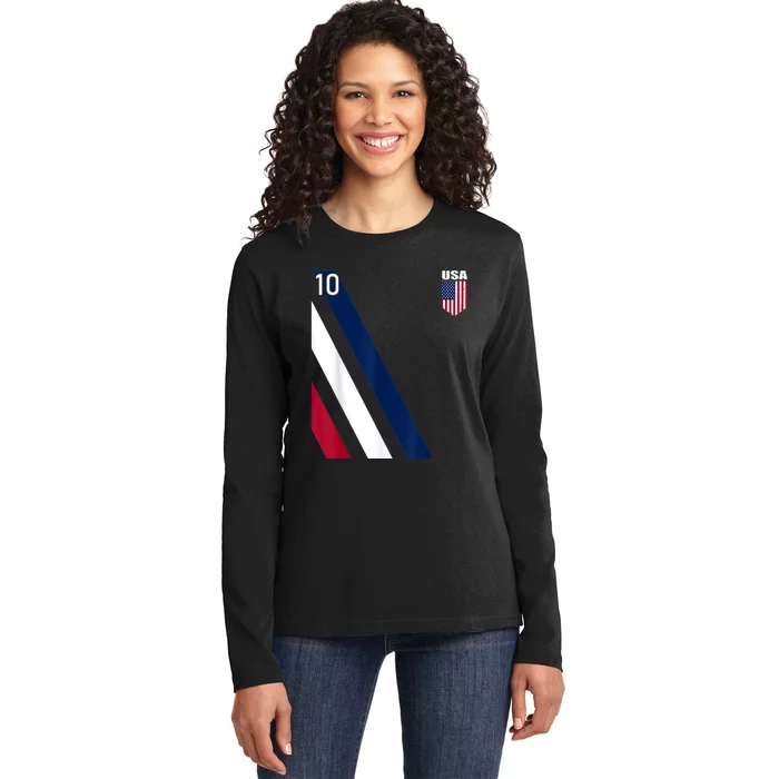 National American Flag Soccer USA Jersey Fan 10 Football USA Ladies Long Sleeve Shirt