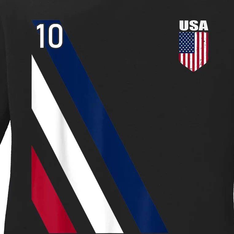 National American Flag Soccer USA Jersey Fan 10 Football USA Ladies Long Sleeve Shirt