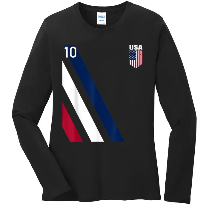 National American Flag Soccer USA Jersey Fan 10 Football USA Ladies Long Sleeve Shirt